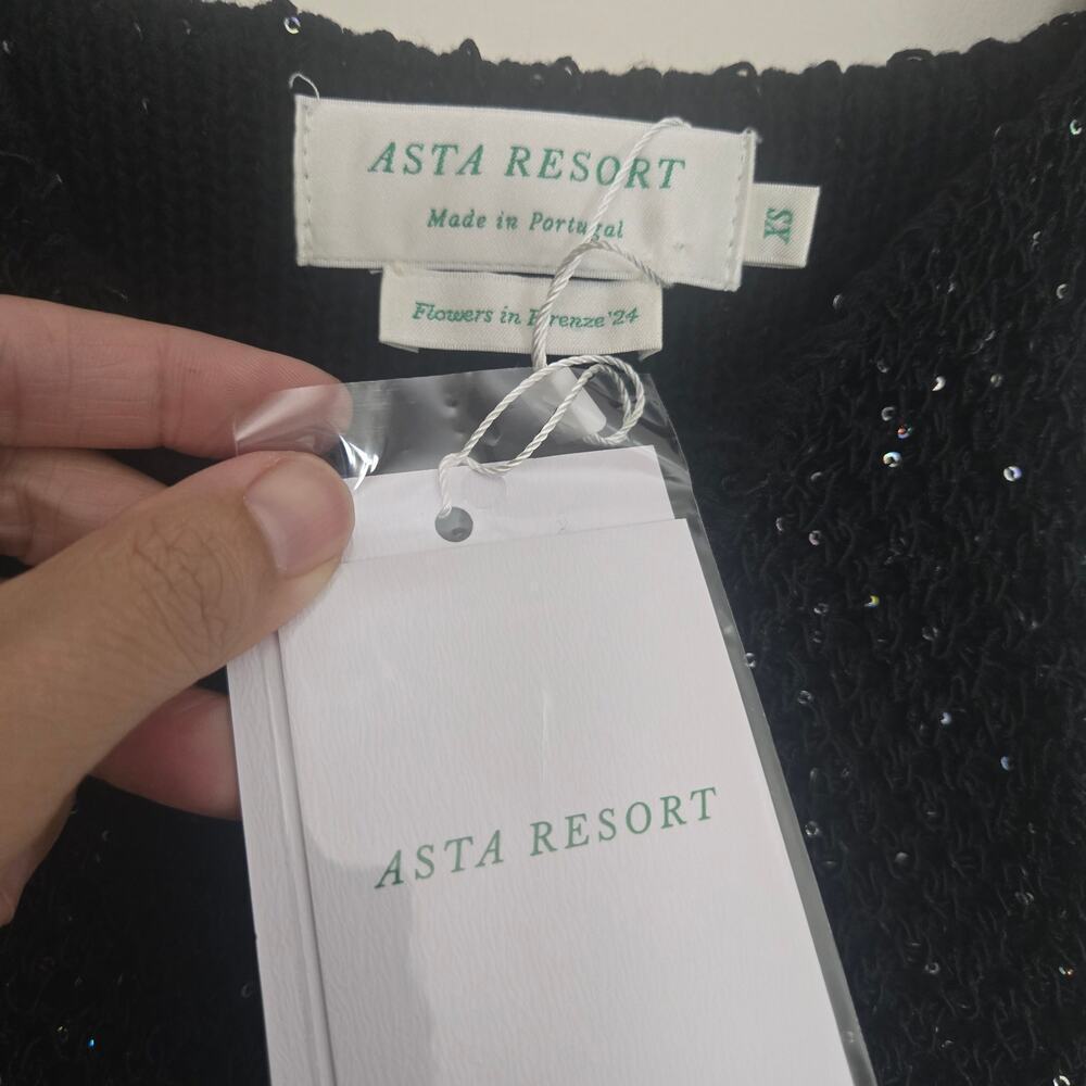 Asta Resort Grace Sequined Crochet Crop Tank Top XS Black NEW NWT - Picture 9 of 13